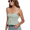 imageLYANER Womens V Neck Elastic Waist Pleated Ruffle Hem Sleeveless Strappy Crop Cami TopPea Green