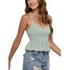 imageLYANER Womens V Neck Elastic Waist Pleated Ruffle Hem Sleeveless Strappy Crop Cami TopPea Green