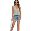 imageLYANER Womens V Neck Elastic Waist Pleated Ruffle Hem Sleeveless Strappy Crop Cami TopPea Green