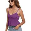imageLYANER Womens V Neck Elastic Waist Pleated Ruffle Hem Sleeveless Strappy Crop Cami TopPulm