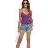 imageLYANER Womens V Neck Elastic Waist Pleated Ruffle Hem Sleeveless Strappy Crop Cami TopPulm