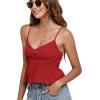 imageLYANER Womens V Neck Elastic Waist Pleated Ruffle Hem Sleeveless Strappy Crop Cami TopRed