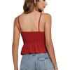 imageLYANER Womens V Neck Elastic Waist Pleated Ruffle Hem Sleeveless Strappy Crop Cami TopRed