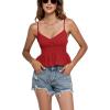 imageLYANER Womens V Neck Elastic Waist Pleated Ruffle Hem Sleeveless Strappy Crop Cami TopRed