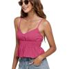 imageLYANER Womens V Neck Elastic Waist Pleated Ruffle Hem Sleeveless Strappy Crop Cami TopRose