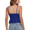 imageLYANER Womens V Neck Elastic Waist Pleated Ruffle Hem Sleeveless Strappy Crop Cami TopRoyal Blue