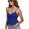 imageLYANER Womens V Neck Elastic Waist Pleated Ruffle Hem Sleeveless Strappy Crop Cami TopRoyal Blue