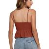 imageLYANER Womens V Neck Elastic Waist Pleated Ruffle Hem Sleeveless Strappy Crop Cami TopRust Red