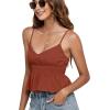 imageLYANER Womens V Neck Elastic Waist Pleated Ruffle Hem Sleeveless Strappy Crop Cami TopRust Red