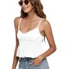imageLYANER Womens V Neck Elastic Waist Pleated Ruffle Hem Sleeveless Strappy Crop Cami TopWhite