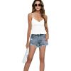 imageLYANER Womens V Neck Elastic Waist Pleated Ruffle Hem Sleeveless Strappy Crop Cami TopWhite