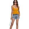 imageLYANER Womens V Neck Elastic Waist Pleated Ruffle Hem Sleeveless Strappy Crop Cami TopYellow