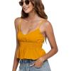 imageLYANER Womens V Neck Elastic Waist Pleated Ruffle Hem Sleeveless Strappy Crop Cami TopYellow