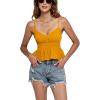 imageLYANER Womens V Neck Elastic Waist Pleated Ruffle Hem Sleeveless Strappy Crop Cami TopYellow