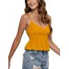 imageLYANER Womens V Neck Elastic Waist Pleated Ruffle Hem Sleeveless Strappy Crop Cami TopYellow