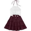 imageLYANER Womens 2 Piece Outfits Summer Lace Halter Cami Crop Top with Floral Mini Skirt SetDark Red