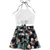 imageLYANER Womens 2 Piece Outfits Summer Lace Halter Cami Crop Top with Floral Mini Skirt SetGreen2