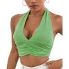 imageLYANER Womens Deep V Neck Halter Crop Top Tie Back Sleeveless Backless CamiGreen