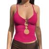 imageLYANER Womens Deep V Neck O Ring Cut Out Sleeveless Tank Cami Crop TopRose