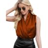 imageLYANER Womens Elegant Satin Wrap V Neck Sleeveless Tank Blouse Tee TopRust Brown