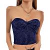 imageLYANER Womens Glitter Twist Knot Rib Knit Strapless Crop Tank Tube Club TopRoyal Blue