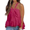 imageLYANER Womens Halter Neck Twist Front Ruffle Hem Ruched Sleeveless Cami Tank TopRose