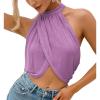 imageLYANER Womens Halter Wrap Sleeveless Draped Backless Sexy Cami Crop TopLight Purple