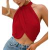 imageLYANER Womens Halter Wrap Sleeveless Draped Backless Sexy Cami Crop TopRed