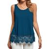 imageLYANER Womens Lace Hem Boat Neck Sleeveless Swing Trim Loose Tank Tops BlouseTeal Blue