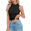 imageLYANER Womens Mock Neck Ribbed Knit Sleeveless Slim Fitted Solid Cami Crop TopBlack