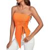 imageLYANER Womens Ribbed Knit Side Drawstring Off The Shoulder Bandeau Strapless Tube Top Orange Small
