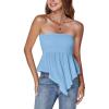 imageLYANER Womens Strapless Pleated Ruffle Hem Shirred Bandeau Sleeveless Tank Tube TopLight Blue