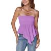 imageLYANER Womens Strapless Pleated Ruffle Hem Shirred Bandeau Sleeveless Tank Tube TopLight Purple