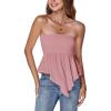 imageLYANER Womens Strapless Pleated Ruffle Hem Shirred Bandeau Sleeveless Tank Tube TopPink