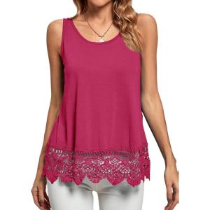 imageLYANER Womens Lace Hem Boat Neck Sleeveless Swing Trim Loose Tank Tops BlouseRose