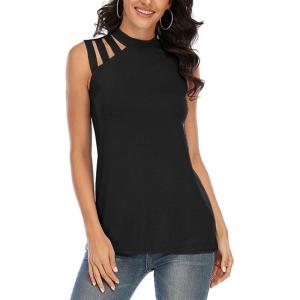 imageLYANER Womens One Shoulder Cut Out TShirt Mock Neck Sleeveless Tank Tops Going Out ShirtBlack