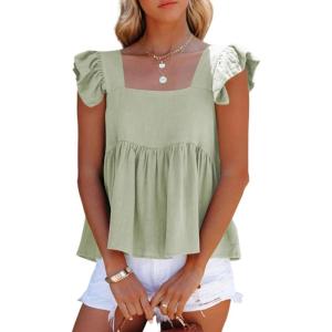 imageLYANER Womens Summer Peplum Blouse Square Neck Ruffle Strap Sleeveless and Backless with Button Babydoll Tank Top Green Large