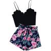 imageLYANER Womens 2 Piece Summer Outfits Cami Crop Top and Tropical Floral Shorts SetNavy
