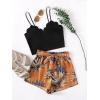 imageLYANER Womens 2 Piece Summer Outfits Cami Crop Top and Tropical Floral Shorts SetOrange