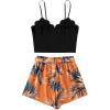 imageLYANER Womens 2 Piece Summer Outfits Cami Crop Top and Tropical Floral Shorts SetOrange