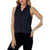 imageLYANER Womens Casual Collar Sleeveless Button Down Tank Top Blouse ShirtNavy Blue