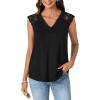 imageLYANER Womens Casual V Neck Lace Floral Sleeveless Blouse Shirt Tank TopBlack