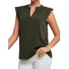 imageLYANER Womens Elegant Notch V Neck Lace Trim Cap Sleeve Blouse Shirt Sleeveless TopArmy Green