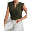imageLYANER Womens Elegant Notch V Neck Lace Trim Cap Sleeve Blouse Shirt Sleeveless TopArmy Green