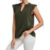 imageLYANER Womens Elegant Notch V Neck Lace Trim Cap Sleeve Blouse Shirt Sleeveless TopArmy Green
