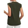 imageLYANER Womens Elegant Notch V Neck Lace Trim Cap Sleeve Blouse Shirt Sleeveless TopArmy Green
