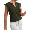 imageLYANER Womens Elegant Notch V Neck Lace Trim Cap Sleeve Blouse Shirt Sleeveless TopArmy Green