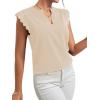 imageLYANER Womens Elegant Notch V Neck Lace Trim Cap Sleeve Blouse Shirt Sleeveless TopBeige