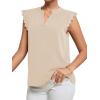 imageLYANER Womens Elegant Notch V Neck Lace Trim Cap Sleeve Blouse Shirt Sleeveless TopBeige