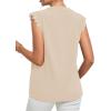imageLYANER Womens Elegant Notch V Neck Lace Trim Cap Sleeve Blouse Shirt Sleeveless TopBeige